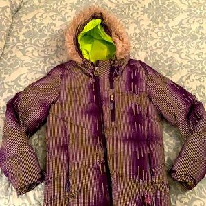 Spyder purple hooded ski jacket size 14.